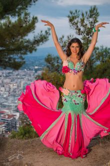 Mint-pink costume with flowers