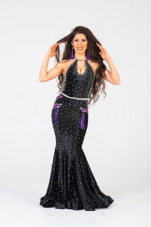 Black dress with violet accent