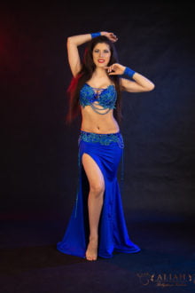 Royal blue costume with pearls